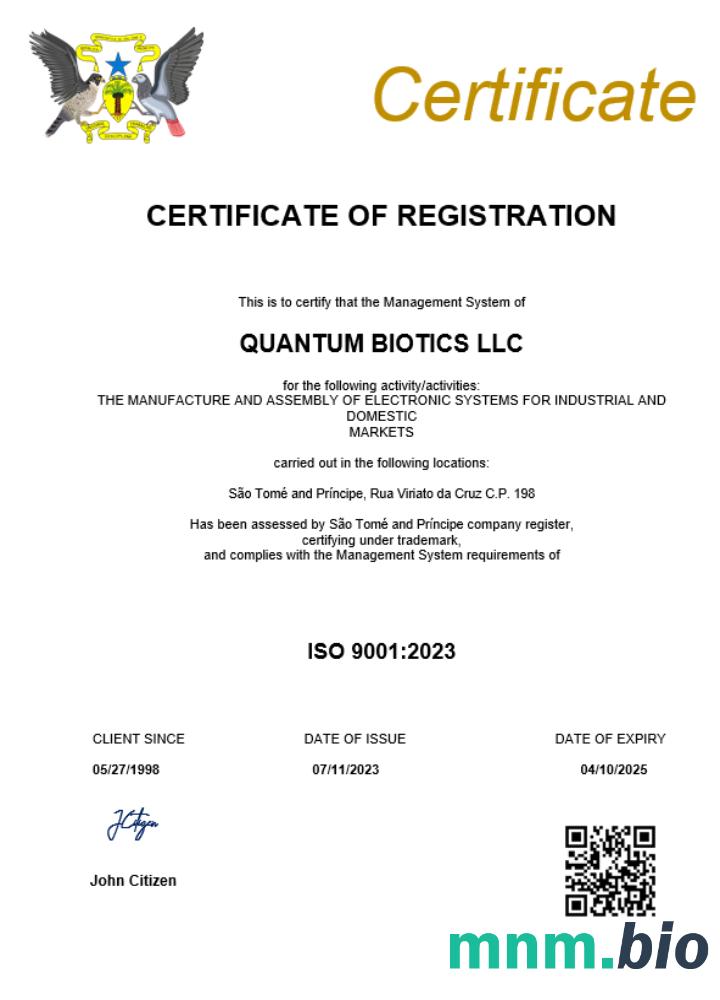 São Tomé and Príncipe business registration vcertyfikat Word i szablon PDF